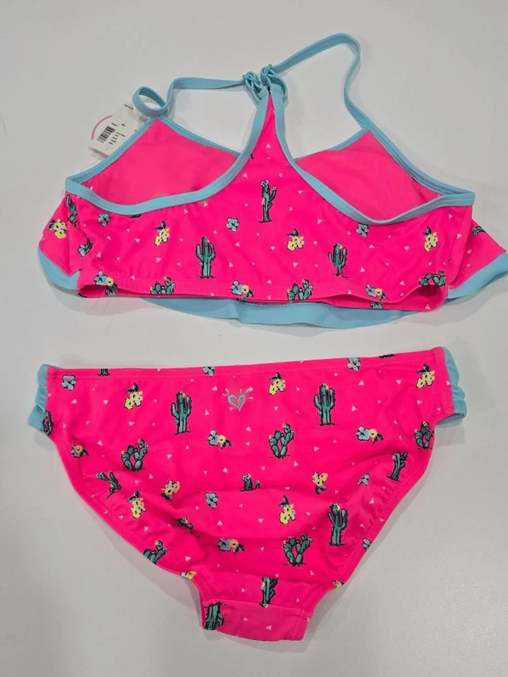Justice ✦ Girls Racerback Tankini Ruched Bottoms Set ✦ Cactus Print Pink Blue 18